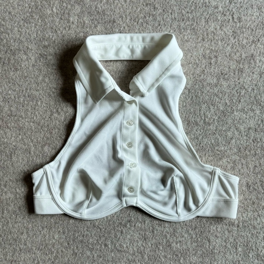 Button up white cropped halter top
